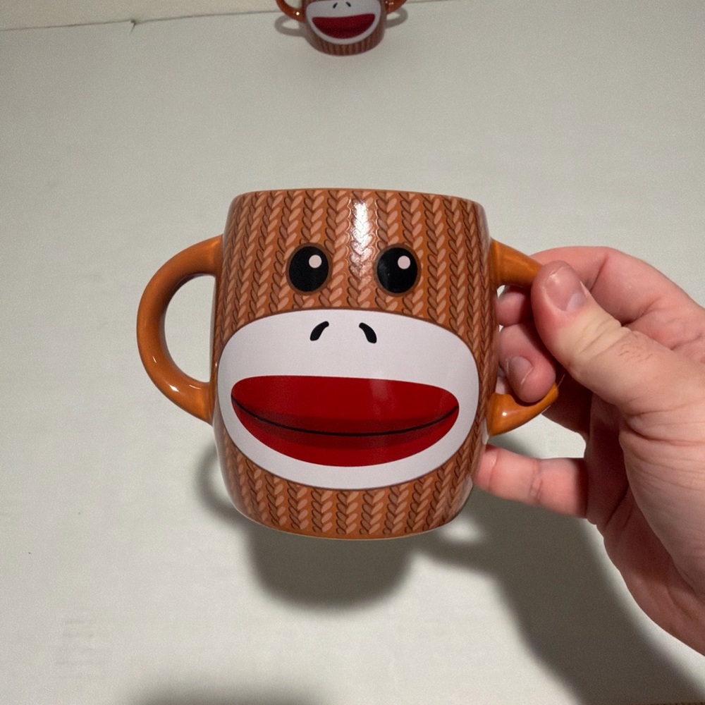 Sock Monkey Ceramic Two‎ Handle-Two Sided Coffee Mug Galerie, set of 2 #A116 - Picture 5 of 5